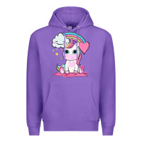 Purple cute unicorn and rainbow Premium Hoodie - NancyCooperArtShop
