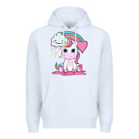 White cute unicorn and rainbow Premium Hoodie - NancyCooperArtShop
