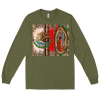 Army Green Virgin Mary Mexican Flag Long Sleeve Tee - CTS Tumbler Store
