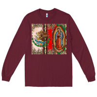Burgundy Virgin Mary Mexican Flag Long Sleeve Tee - CTS Tumbler Store