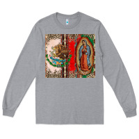 Heather Grey Virgin Mary Mexican Flag Long Sleeve Tee - CTS Tumbler Store