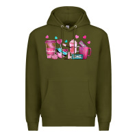 Army Green lash hustler with eyelashes coffee cups Premium Hoodie - NancyCooperArtShop