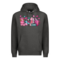 Charcoal Heather lash hustler with eyelashes coffee cups Premium Hoodie - NancyCooperArtShop