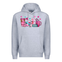 Heather Grey lash hustler with eyelashes coffee cups Premium Hoodie - NancyCooperArtShop