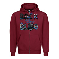 Burgundy back the blue1 Zipper Hoodie - CowhideDigitalArt