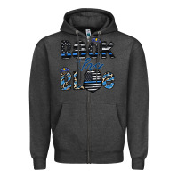 Charcoal Heather back the blue1 Zipper Hoodie - CowhideDigitalArt