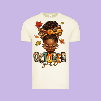 October Girl Afro Woman Fall Vintage Tee Designed By Texasbilliewilder