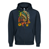 Navy free spirit sunflower and indian headdress Zipper Hoodie - HRA Design Shop