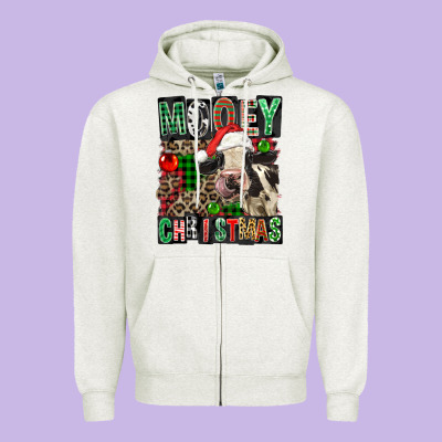 Mooey Christmas Zipper Hoodie Designed By Fadigitalartstudio