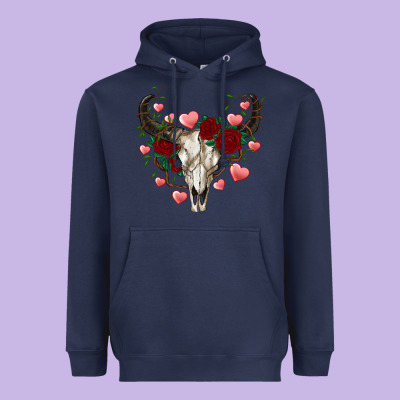 Valentine's Bull Skull Heavyweight Hoodie Designed By Adodesignshop