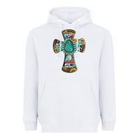 White cross with leopard sunflower gemstone serape cowhide Heavyweight Hoodie - Artiststas