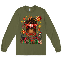 Army Green santa's favorite dispatcher afro messy bun Long Sleeve Tee - texasbilliewilder