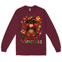 Burgundy santa's favorite dispatcher afro messy bun Long Sleeve Tee - texasbilliewilder