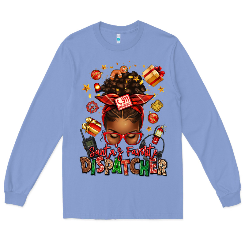 Santa's Favorite Dispatcher Afro Messy Bun Long Sleeve Tee by texasbilliewilder | Teevron
