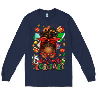 Navy santa's favorite secretary afro messy bun Long Sleeve Tee - texasbilliewilder