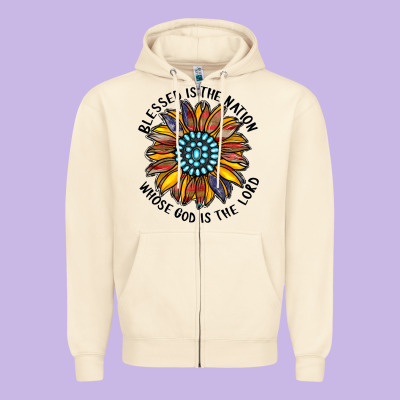 Blessed Is The Nation Whose God Is The Lord Zipper Hoodie Designed By Cowhidedigitalart