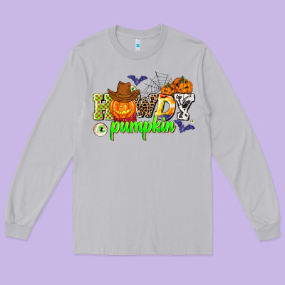 Howdy Halloween Pumpkins Long Sleeve Tee Designed By Adodesignshop