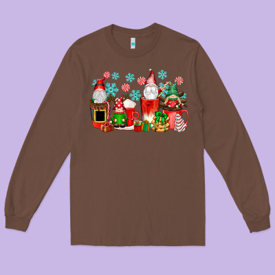 Christmas Gnomes Coffee Cups Long Sleeve Tee Designed By Texasbilliewilder