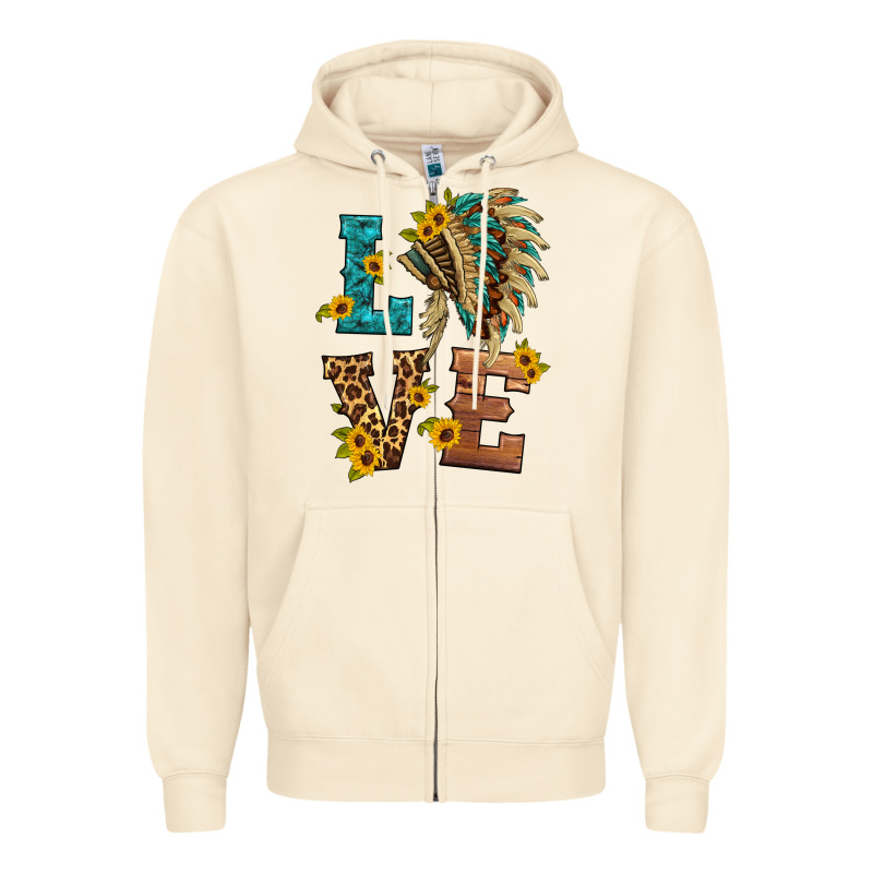 Love Indian Headdress Zipper Hoodie by HRA Design Shop | Teevron