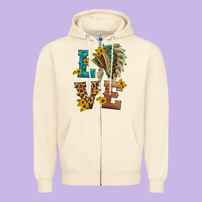 Love Indian Headdress Zipper Hoodie Designed By Hra Design Shop