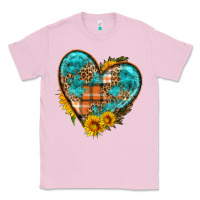 Bubblegum Pink fall pattern heart with sunflower Classic Tee - HRA Design Shop