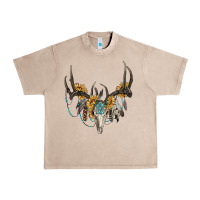French Oak Boho Deer Skull Sunflowers And Gemstone Urban Heavy Tee - RanaPortraitStore