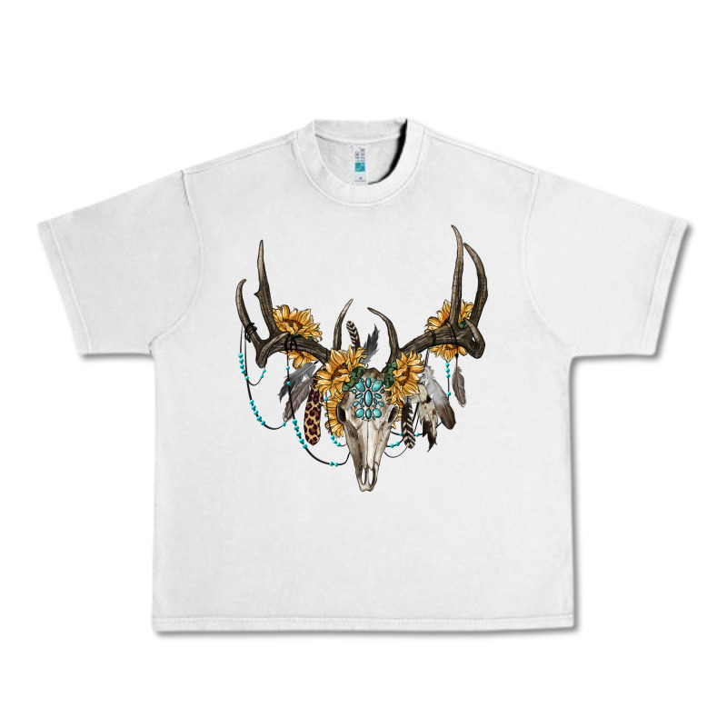 Boho Deer Skull Sunflowers And Gemstone Urban Heavy Tee by RanaPortraitStore | Teevron