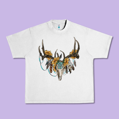 Urban Heavy Tee Boho Deer Skull Sunflowers And Gemstone