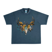 Midnight Navy Boho Deer Skull Sunflowers And Gemstone Urban Heavy Tee - RanaPortraitStore