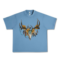 Pebble Blue Boho Deer Skull Sunflowers And Gemstone Urban Heavy Tee - RanaPortraitStore