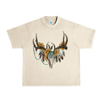 Sandshell Boho Deer Skull Sunflowers And Gemstone Urban Heavy Tee - RanaPortraitStore