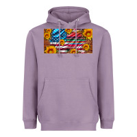 Lavender usa flag and serape with leopard and sunflowers license plate Heavyweight Hoodie - Artiststas