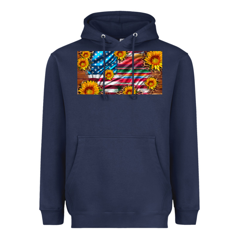 Usa Flag And Serape With Leopard And Sunflowers License Plate Heavyweight Hoodie by Artiststas | Teevron