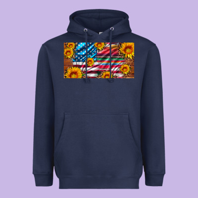 Usa Flag And Serape With Leopard And Sunflowers License Plate Heavyweight Hoodie Designed By Artiststas