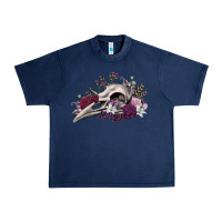 Navy Boho floral raven skull Urban Heavy Tee - RanaPortraitStore