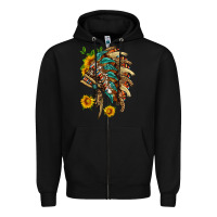 Black indian headdress with pattern and sunflowers Zipper Hoodie - HRA Design Shop