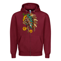 Burgundy indian headdress with pattern and sunflowers Zipper Hoodie - HRA Design Shop