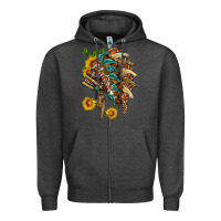 Charcoal Heather indian headdress with pattern and sunflowers Zipper Hoodie - HRA Design Shop