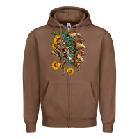 Chestnut indian headdress with pattern and sunflowers Zipper Hoodie - HRA Design Shop