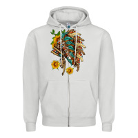 Dove Grey indian headdress with pattern and sunflowers Zipper Hoodie - HRA Design Shop