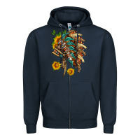 Navy indian headdress with pattern and sunflowers Zipper Hoodie - HRA Design Shop