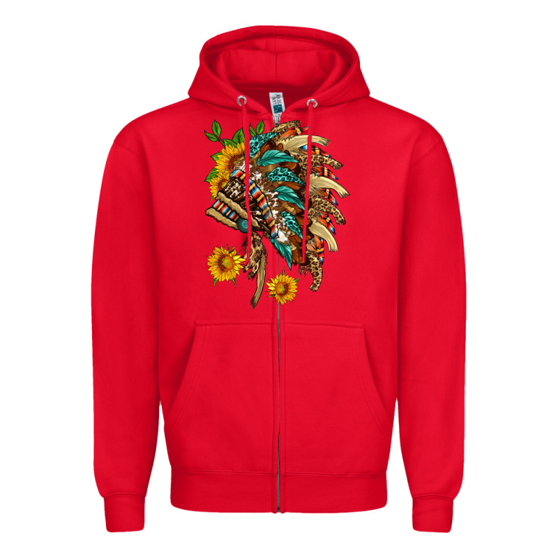 Indian Headdress With Pattern And Sunflowers Zipper Hoodie by HRA Design Shop | Teevron