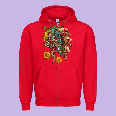 Indian Headdress With Pattern And Sunflowers Zipper Hoodie Designed By Hra Design Shop