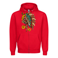 Red indian headdress with pattern and sunflowers Zipper Hoodie - HRA Design Shop