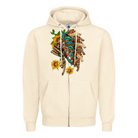 Sandshell indian headdress with pattern and sunflowers Zipper Hoodie - HRA Design Shop