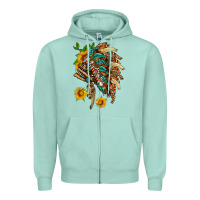 Seafoam indian headdress with pattern and sunflowers Zipper Hoodie - HRA Design Shop