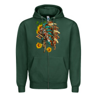 Sports Green indian headdress with pattern and sunflowers Zipper Hoodie - HRA Design Shop