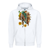 White indian headdress with pattern and sunflowers Zipper Hoodie - HRA Design Shop