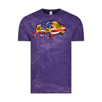 Cloud Purple bison amerıcan flag Vintage Tee - BarkalooDesign