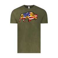 Vintage Olive bison amerıcan flag Vintage Tee - BarkalooDesign